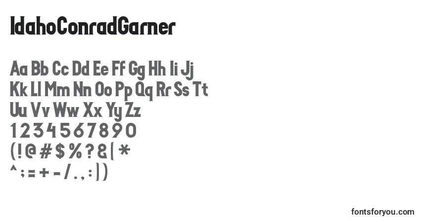 Czcionka IdahoConradGarner – alfabet, cyfry, specjalne znaki