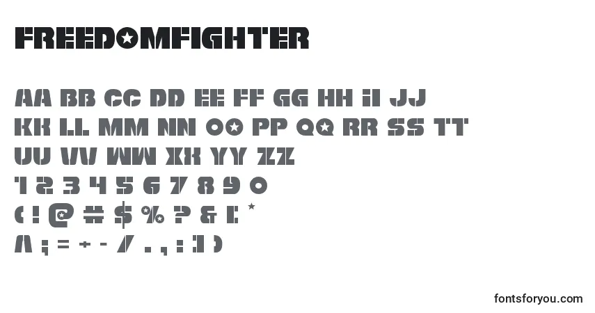 A fonte Freedomfighter – alfabeto, números, caracteres especiais
