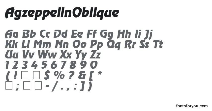 A fonte AgzeppelinOblique – alfabeto, números, caracteres especiais