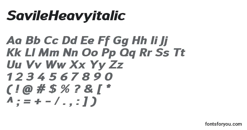 Czcionka SavileHeavyitalic – alfabet, cyfry, specjalne znaki