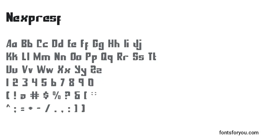 A fonte Nexpresf – alfabeto, números, caracteres especiais