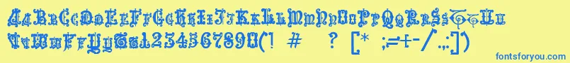 フォントEnchiridion – 青い文字が黄色の背景にあります。