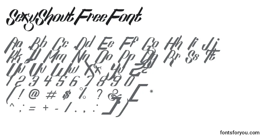 A fonte SexyShoutFreeFont (87358) – alfabeto, números, caracteres especiais