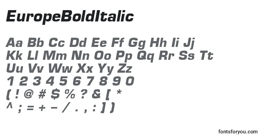 Schriftart EuropeBoldItalic – Alphabet, Zahlen, spezielle Symbole