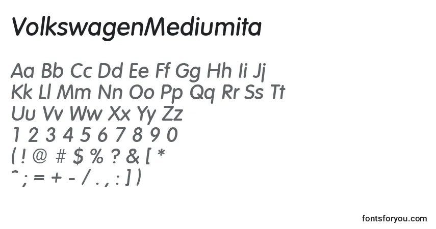 Fuente VolkswagenMediumita - alfabeto, números, caracteres especiales