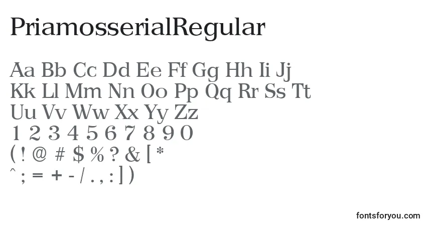 Czcionka PriamosserialRegular – alfabet, cyfry, specjalne znaki