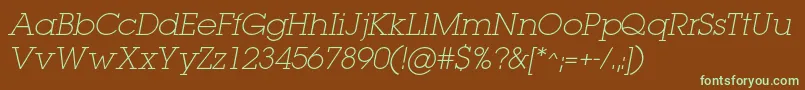 LugaextralightcItalic Font – Green Fonts on Brown Background