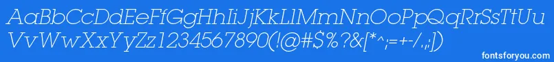 LugaextralightcItalic Font – White Fonts on Blue Background