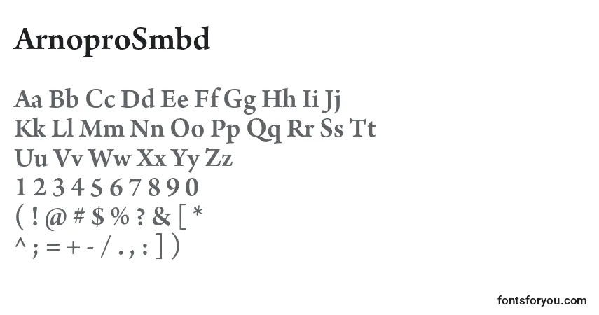A fonte ArnoproSmbd – alfabeto, números, caracteres especiais