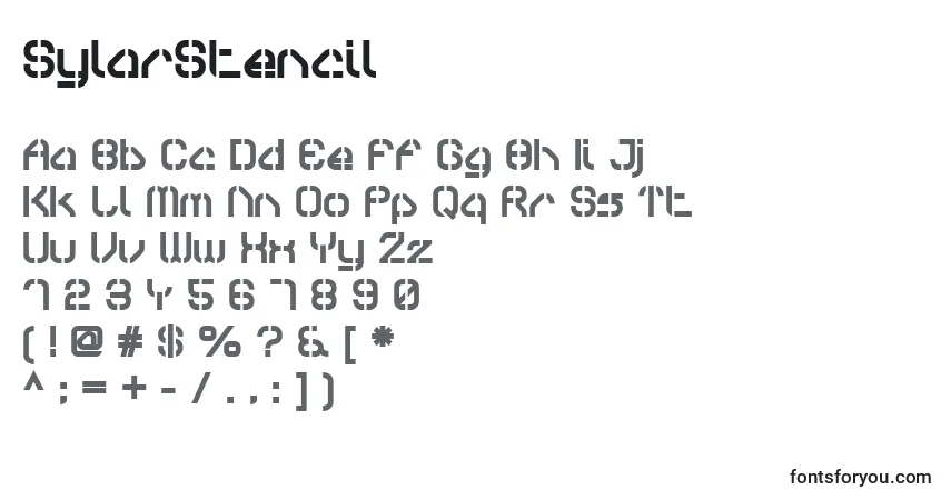 A fonte SylarStencil – alfabeto, números, caracteres especiais