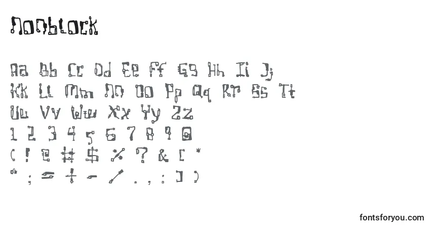 Czcionka Nonblock – alfabet, cyfry, specjalne znaki