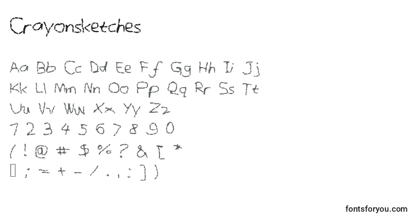 Czcionka Crayonsketches – alfabet, cyfry, specjalne znaki