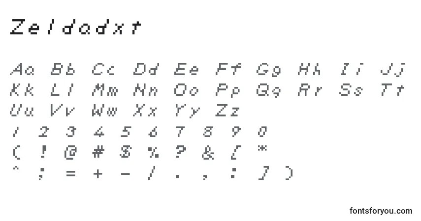 Schriftart Zeldadxt – Alphabet, Zahlen, spezielle Symbole