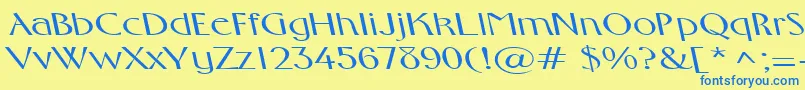 フォントFosterexpandedbsRegular – 青い文字が黄色の背景にあります。