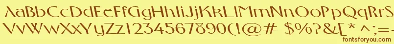 フォントFosterexpandedbsRegular – 茶色の文字が黄色の背景にあります。