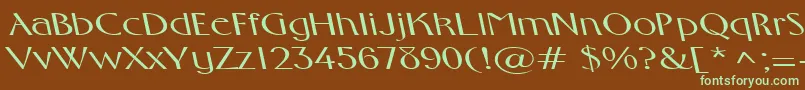 フォントFosterexpandedbsRegular – 緑色の文字が茶色の背景にあります。