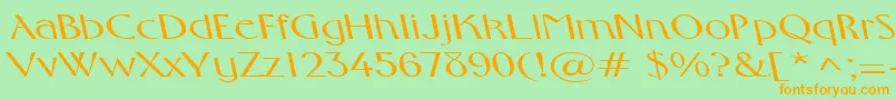 フォントFosterexpandedbsRegular – オレンジの文字が緑の背景にあります。