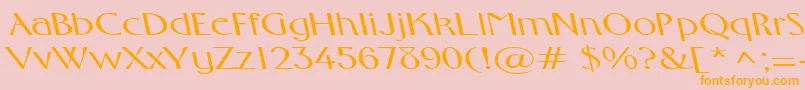 フォントFosterexpandedbsRegular – オレンジの文字がピンクの背景にあります。