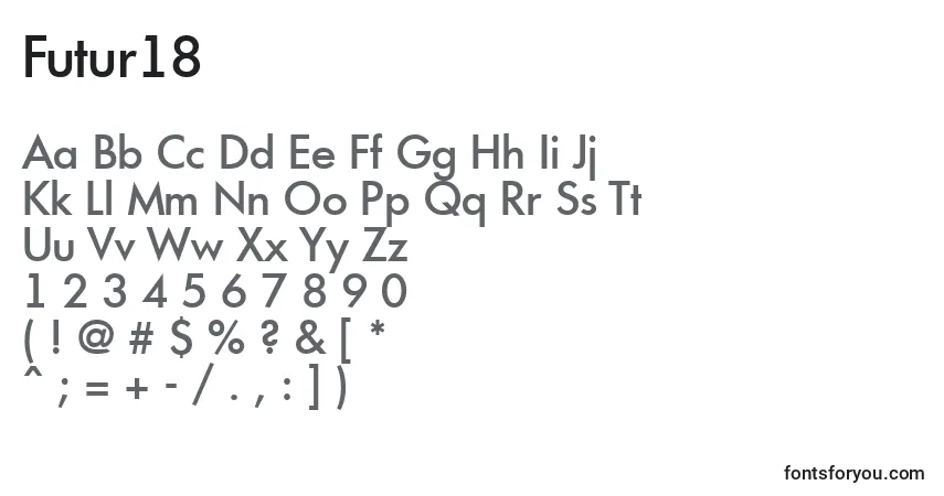 A fonte Futur18 – alfabeto, números, caracteres especiais
