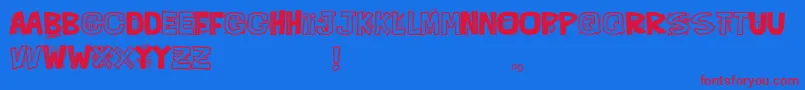 QueFontita21 Font – Red Fonts on Blue Background