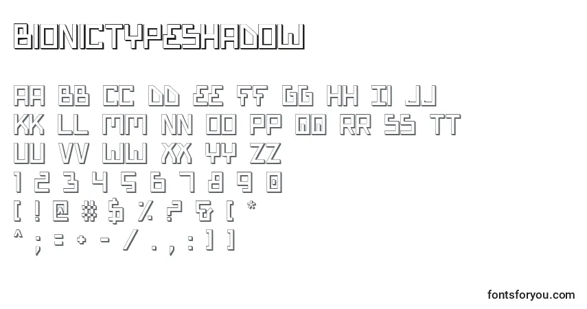 Schriftart BionicTypeShadow – Alphabet, Zahlen, spezielle Symbole