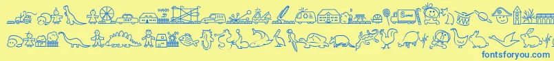 LokinderdingsbumsLinks-Schriftart – Blaue Schriften auf gelbem Hintergrund
