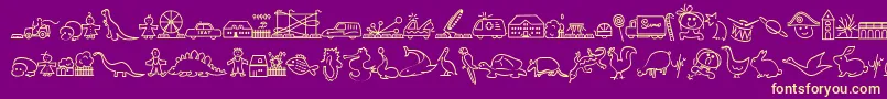 Weitere Informationen zur LokinderdingsbumsLinks-Schriftart LokinderdingsbumsLinks-Schriftart – Gelbe Schriften auf violettem Hintergrund