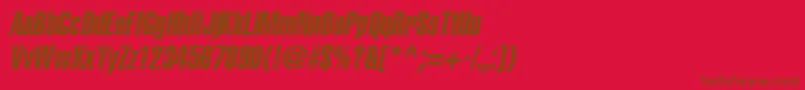 AglettericaextracompressedcItalic-Schriftart – Braune Schriften auf rotem Hintergrund