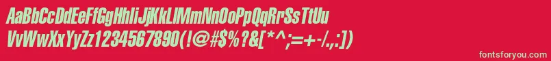 フォントAglettericaextracompressedcItalic – 赤い背景に緑の文字