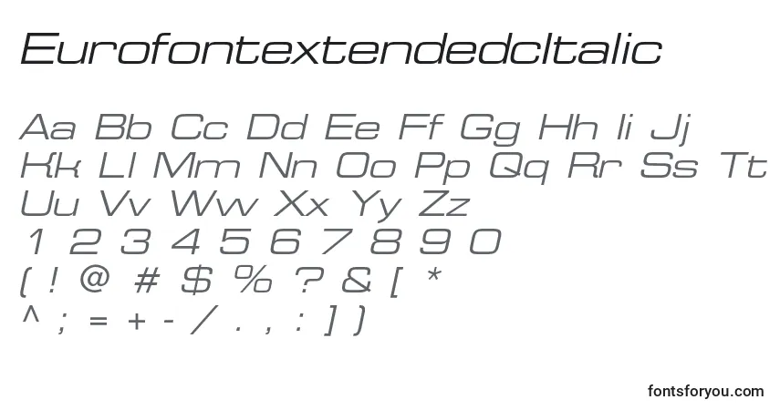 Шрифт EurofontextendedcItalic – алфавит, цифры, специальные символы
