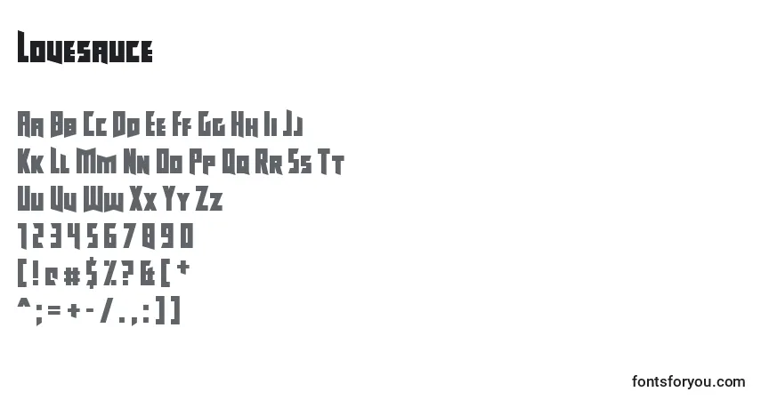 Czcionka Lovesauce – alfabet, cyfry, specjalne znaki