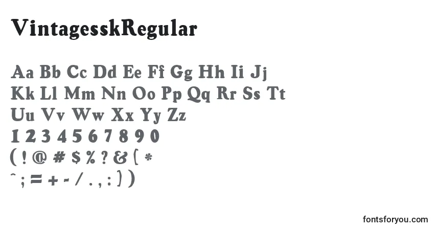 Czcionka VintagesskRegular – alfabet, cyfry, specjalne znaki