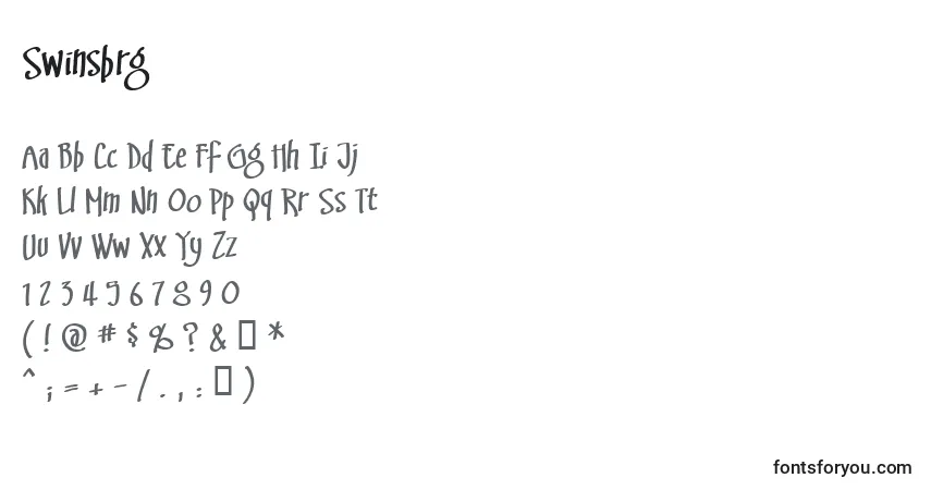 Czcionka Swinsbrg – alfabet, cyfry, specjalne znaki