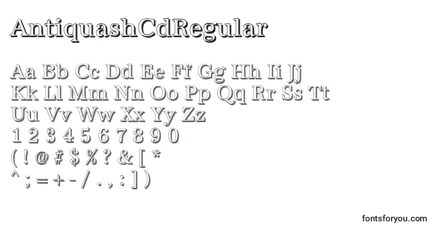 Schriftart AntiquashCdRegular – Alphabet, Zahlen, spezielle Symbole