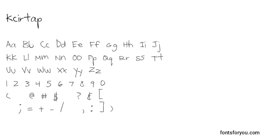 A fonte Kcirtap – alfabeto, números, caracteres especiais