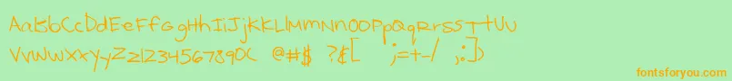 Kcirtap-Schriftart – Orangefarbene Schriften auf grünem Hintergrund