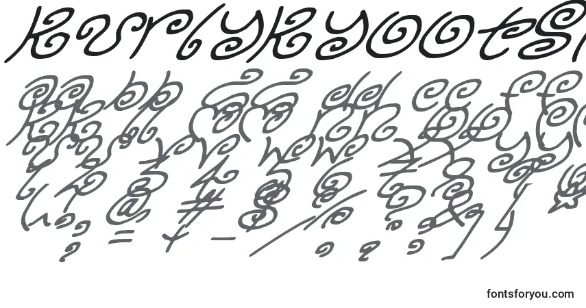 A fonte KurlyKyootsItalic – alfabeto, números, caracteres especiais