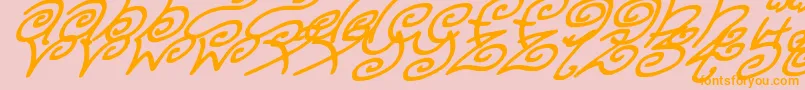 KurlyKyootsItalic-Schriftart – Orangefarbene Schriften auf rosa Hintergrund