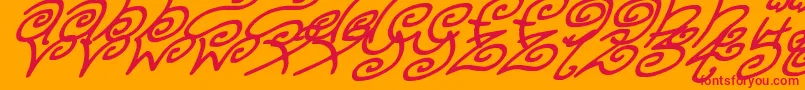 KurlyKyootsItalic-Schriftart – Rote Schriften auf orangefarbenem Hintergrund