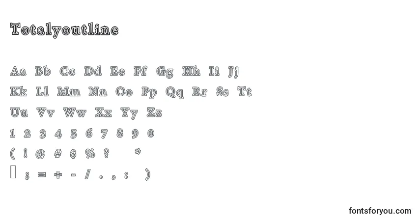 Czcionka Totalyoutline – alfabet, cyfry, specjalne znaki