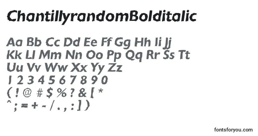 Fuente ChantillyrandomBolditalic - alfabeto, números, caracteres especiales