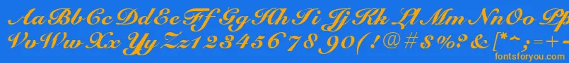 フォントScriptRoundhandNormal – オレンジ色の文字が青い背景にあります。