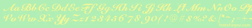 Fonte ScriptRoundhandNormal – fontes amarelas em um fundo verde