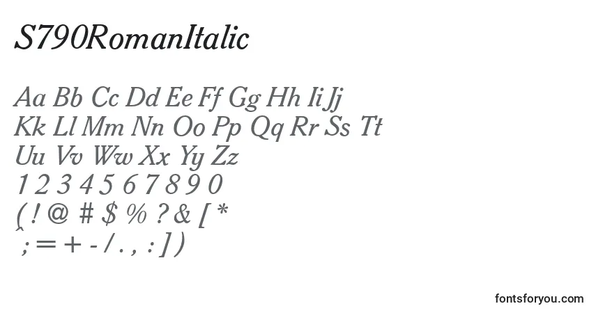 A fonte S790RomanItalic – alfabeto, números, caracteres especiais