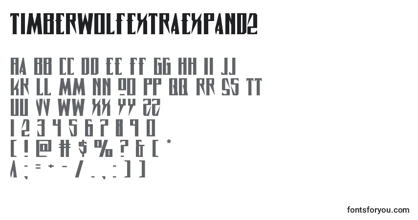 Czcionka Timberwolfextraexpand2 – alfabet, cyfry, specjalne znaki