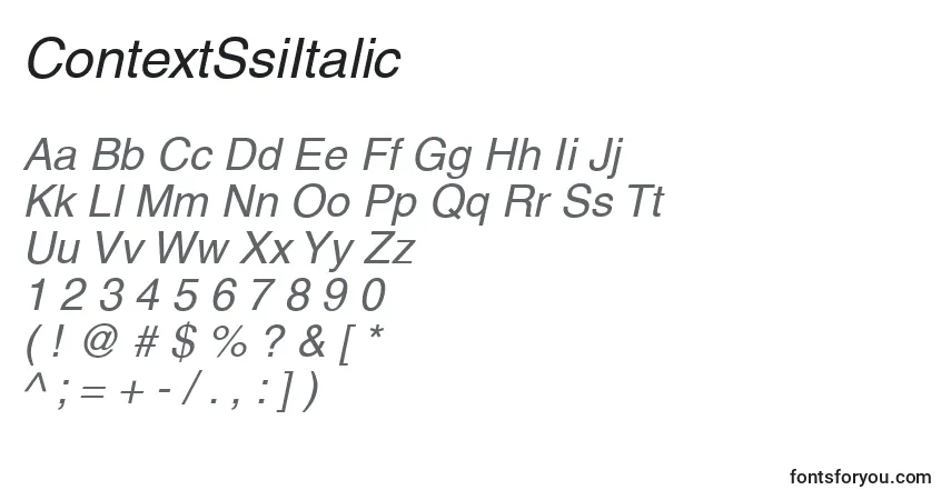 Шрифт ContextSsiItalic – алфавит, цифры, специальные символы
