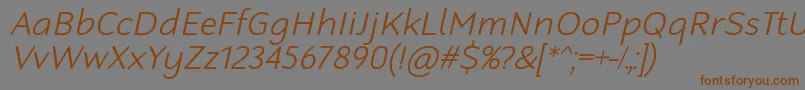 Fonte RobagaRoundedLightItalic – fontes marrons em um fundo cinza