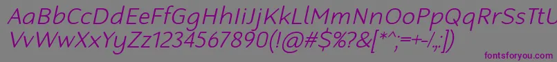 Fonte RobagaRoundedLightItalic – fontes roxas em um fundo cinza