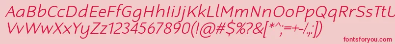 RobagaRoundedLightItalic-Schriftart – Rote Schriften auf rosa Hintergrund