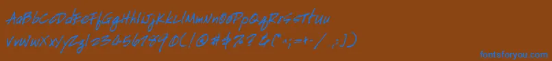 HandscriptuprightBoldItalic-Schriftart – Blaue Schriften auf braunem Hintergrund